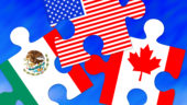 Canada, Mexico and US Flag Puzzle Pieces, conceptual image for Nafta agreement