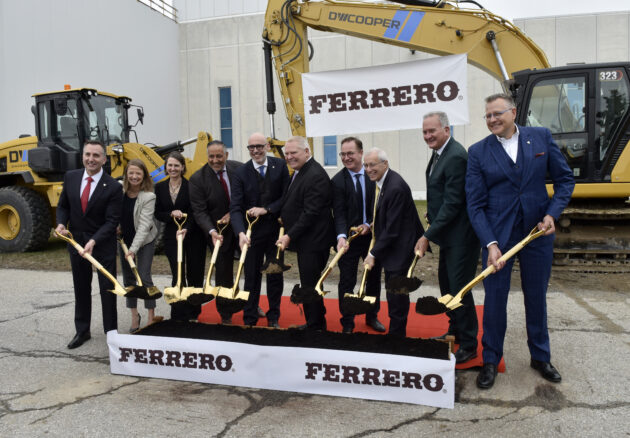 Premier Doug Ford (centre) and Minister Vic Fedeli (centre-right) joined Ferrero executives to announce the project, which is supported by the Invest Ontario Fund.